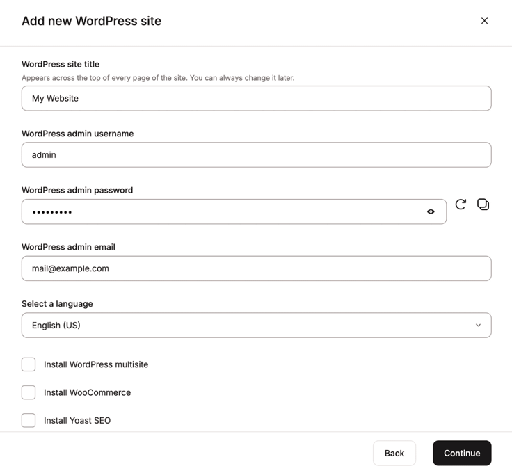 WordPress install step three screenshot