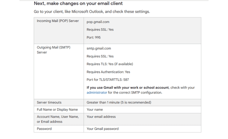 Screenshot of configuration settings 