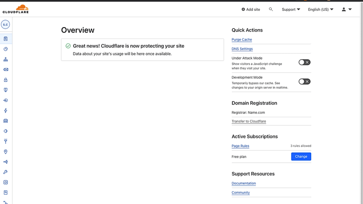 Screenshot of Cloudflare successfully protecting a site