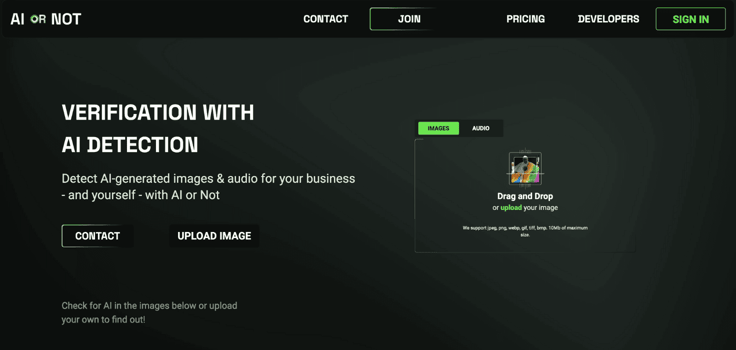 AI or Not homepage screenshot