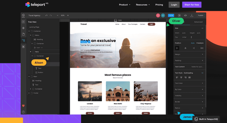 TeleportHQ visual builder interface TeleportHQ visual builder interface