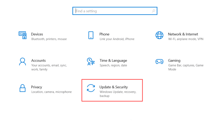 Update and Security options