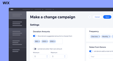 wix donations campaign dashboard