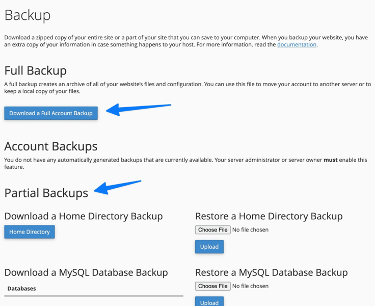 backups page