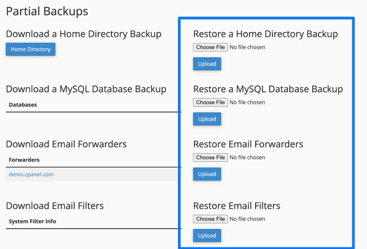 restore backups section restore backups section
