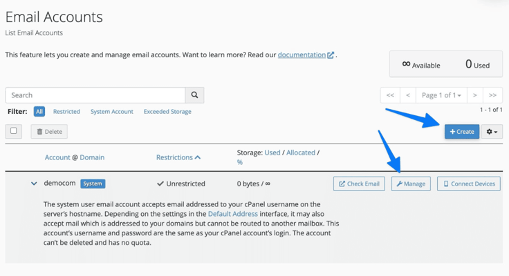cpanel email accounts