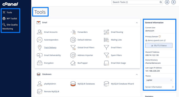 cpanel tools screen