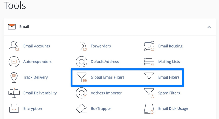cpanel filter tools