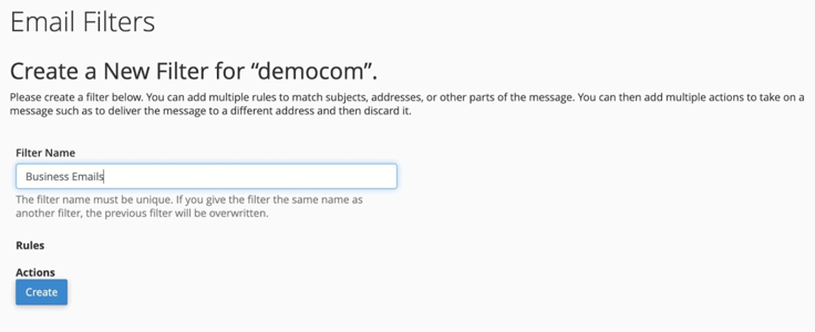 email filters page