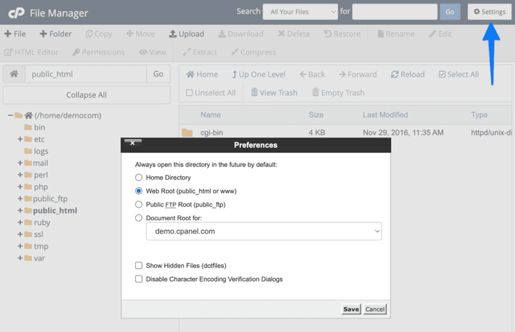 file manager settings