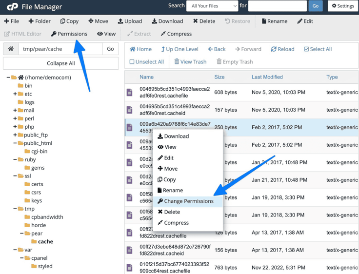 file manager permissions
