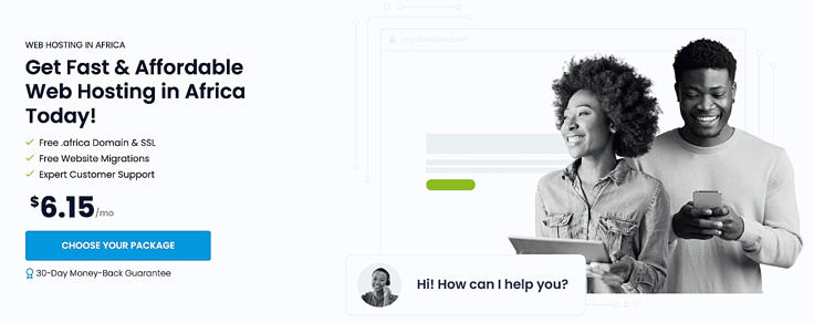Screenshot of web hosting landing page for HostAfrica