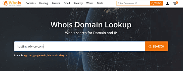 Screenshot of WHOIS homepage