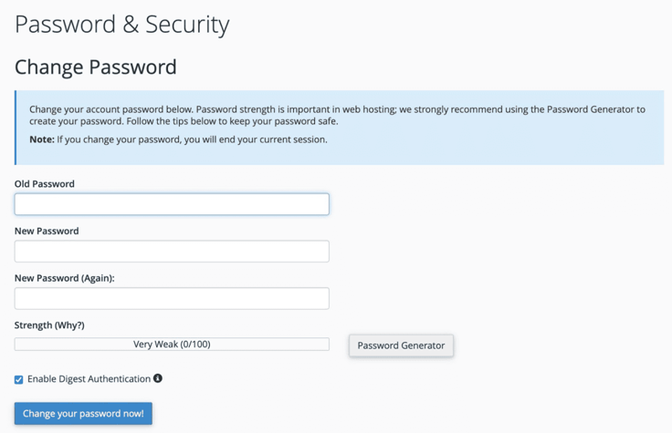 password and security page