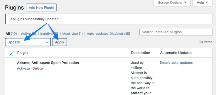 Plugins update dashboard