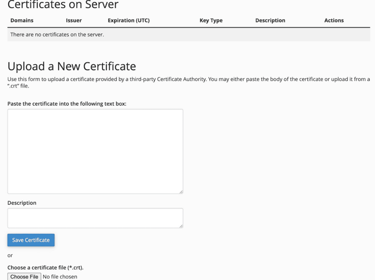ssl certificates page