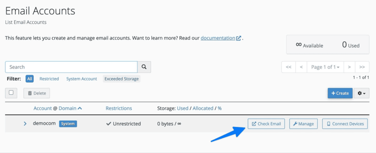 email account dashboard