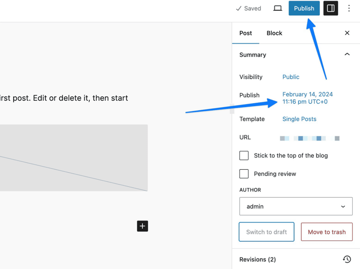 WordPress editing panel