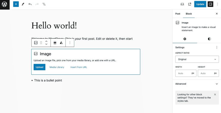 WordPress editor interface