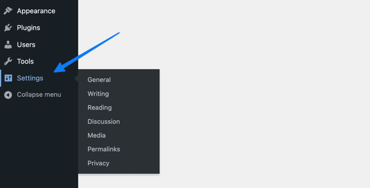 WordPress settings menu