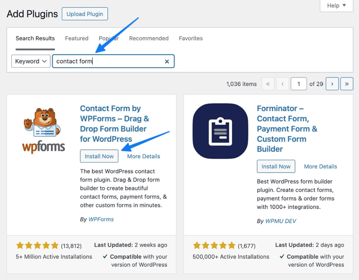 WP plugin install page