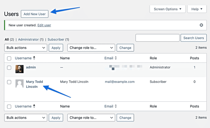 Screenshot of 'Add New User' within Users tab Screenshot of 'Add New User' within Users tab