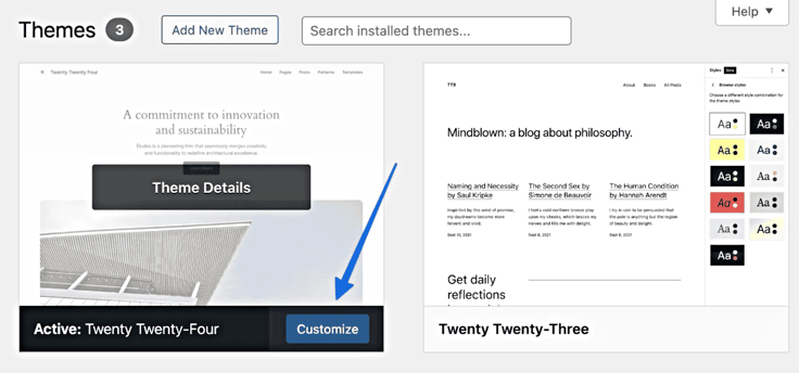 Screenshot of WordPress themes Screenshot of WordPress themes
