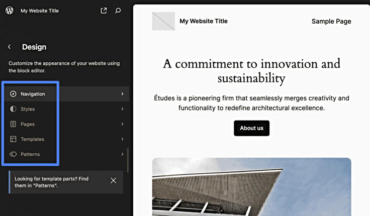Screenshot of customizing a WordPress theme Screenshot of customizing a WordPress theme