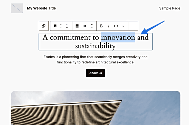 Screenshot of customizing WordPress theme Screenshot of customizing WordPress theme
