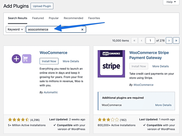 Screenshot of searching 'WooCommerce' on Plugin page Screenshot of searching 'WooCommerce' on Plugin page