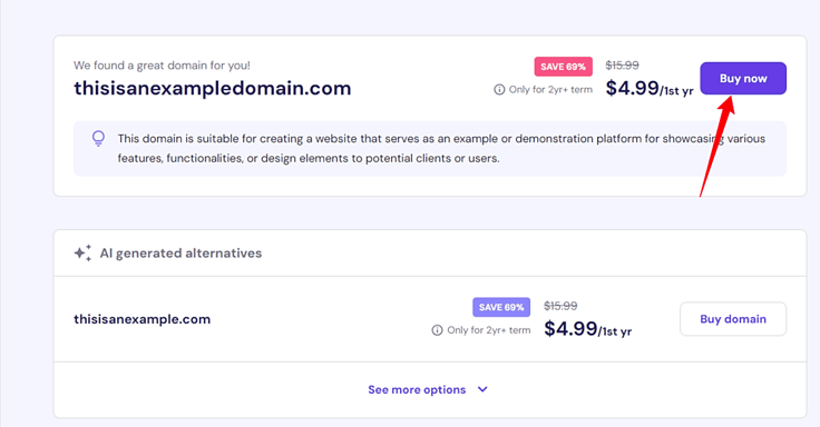Screenshot of Hostinger domain registration tool Screenshot of Hostinger domain registration tool