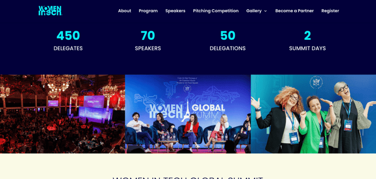 Women in Tech Summit homepage screenshot