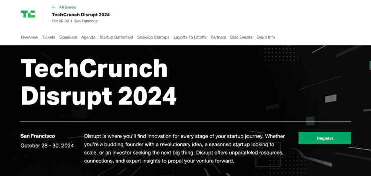 TechCrunch Disrupt homepage screenshot