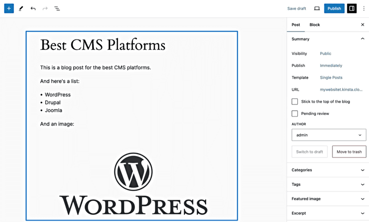 Screenshot of blog in WordPress editor Screenshot of blog in WordPress editor