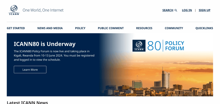 ICANN homepage