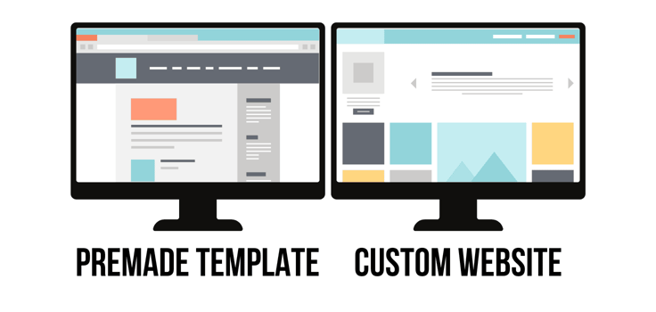 Illustration displaying premade template vs. custom website Illustration displaying premade template vs. custom website