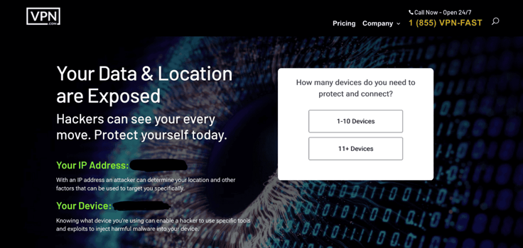 VPN.com homepage screenshot