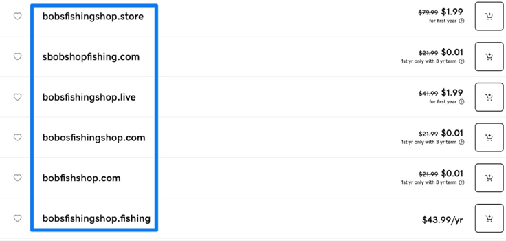 domain names list GoDaddy