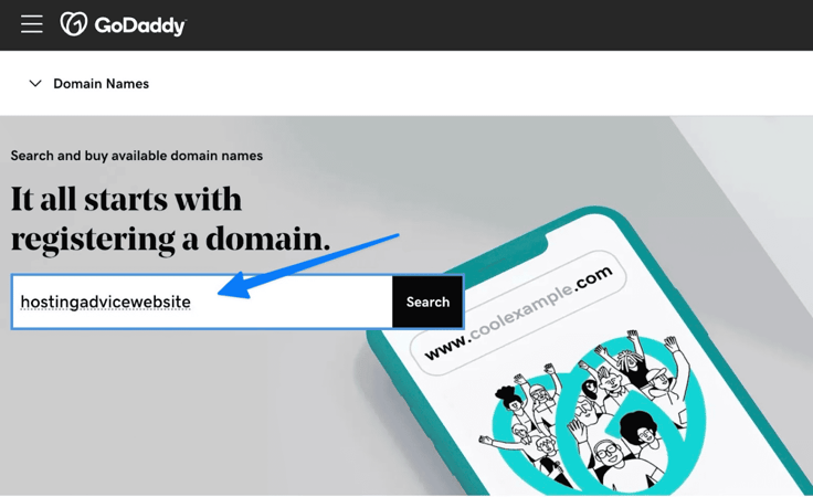 GoDaddy domain registration webpage