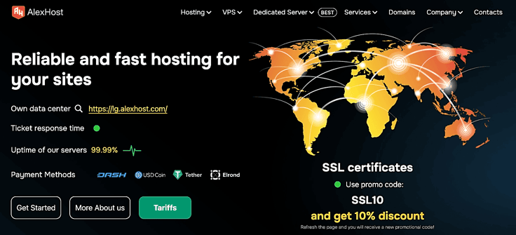 Screenshot of AlexHost homepage Screenshot of AlexHost homepage