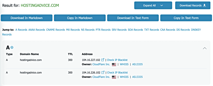 Screenshot of DNS Lookup for www.hostingadvice.com Screenshot of DNS Lookup for www.hostingadvice.com