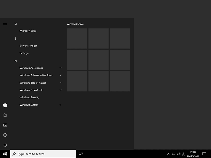 windows server 2022 start menu