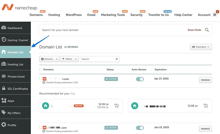 Screenshot on how to change nameservers with Namecheap Screenshot on how to change nameservers with Namecheap