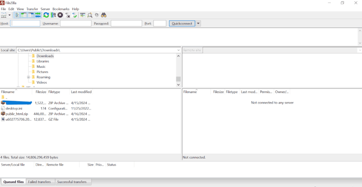 Screenshot of FileZilla file manager