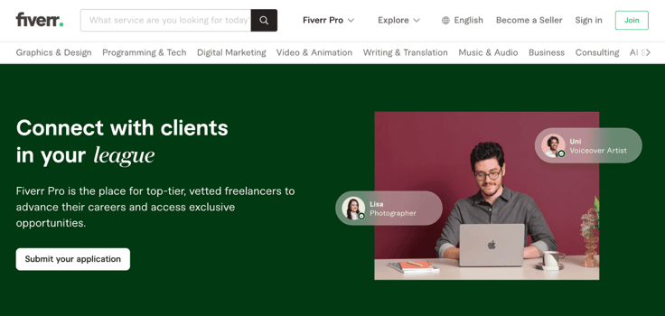Fiverr Pro webpage