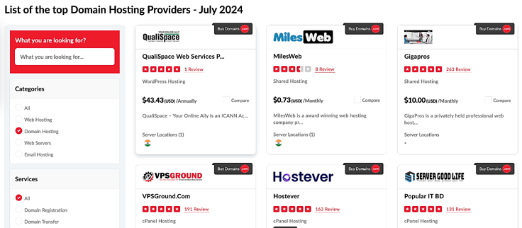 Screenshot of Hostingseekers.com category - domain hosting providers Screenshot of Hostingseekers.com category - domain hosting providers