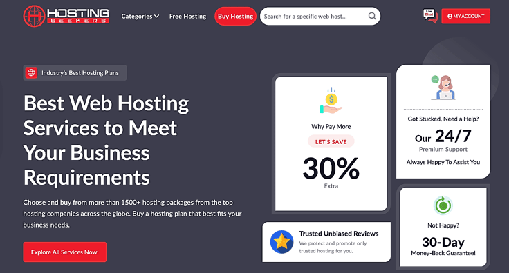 Screenshot of Hostingseekers.com homepage Screenshot of Hostingseekers.com homepage