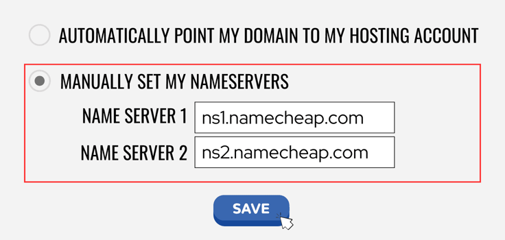 Example of how to select setting your own nameservers graphic Example of how to select setting your own nameservers graphic