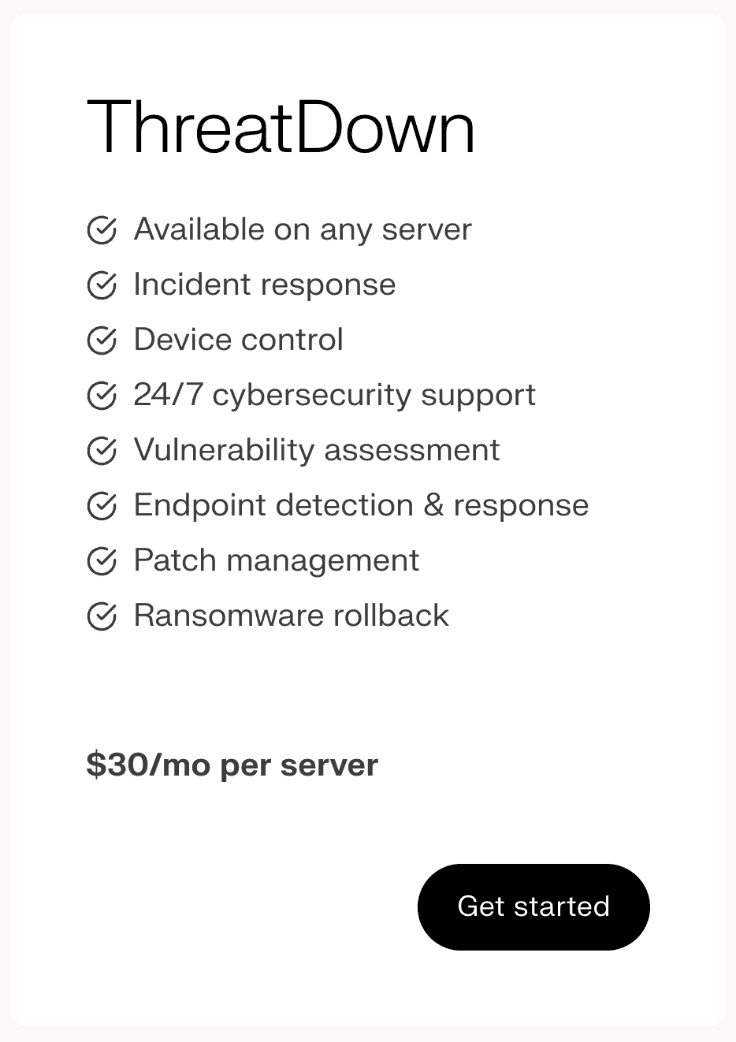 Screenshot of ThreatDown bulleted list of features Screenshot of ThreatDown bulleted list of features