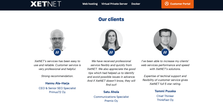 a screenshot of XetNET testimonials a screenshot of XetNET testimonials